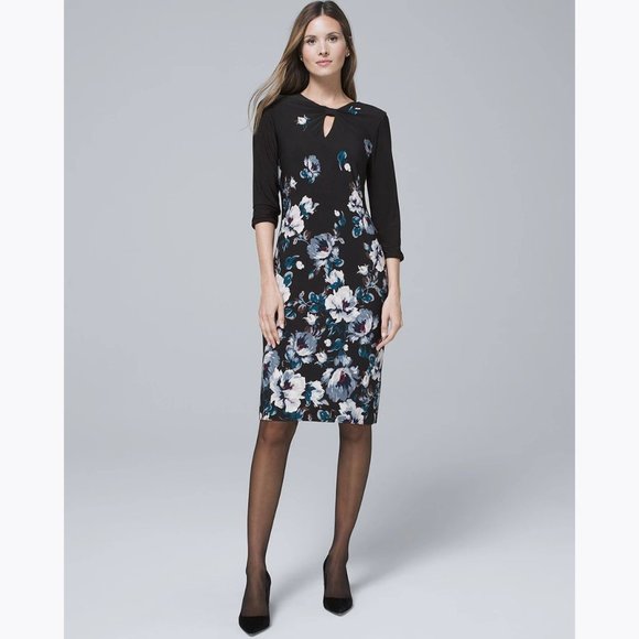 WHBM Reversible Floral/Solid Knit Sheath Dress S - Picture 9 of 11